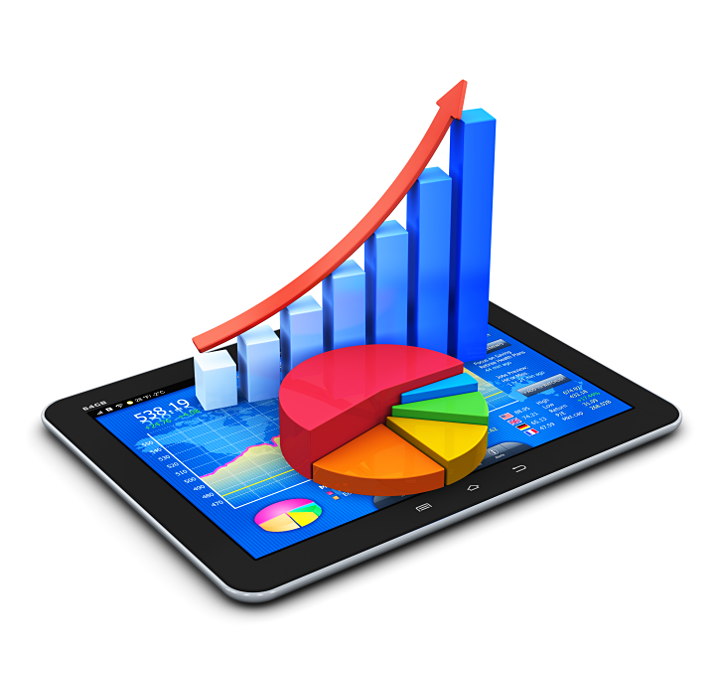 Graphic of an ipad with 3d statistics