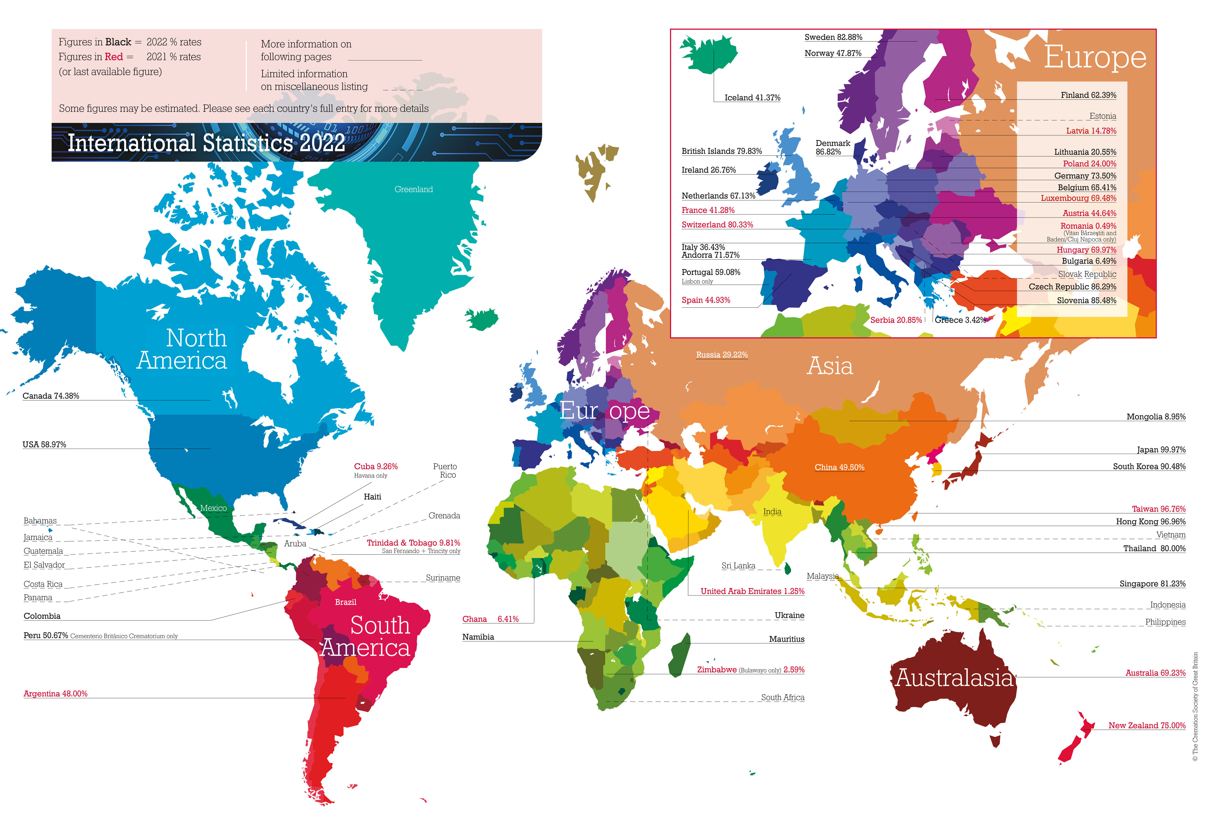 international cremation statistics map 2021